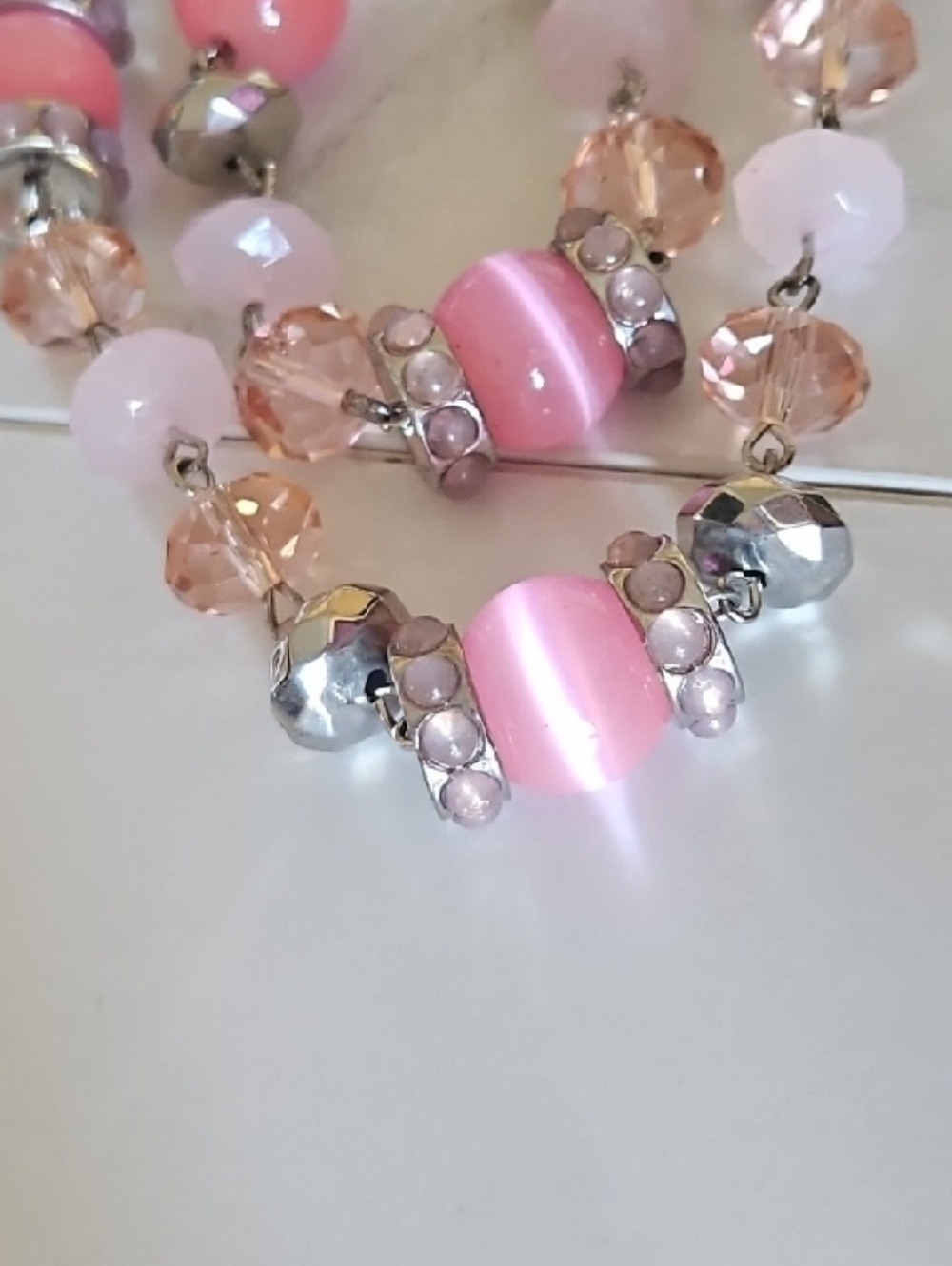 Pink And Silver Tone Costume Necklace
